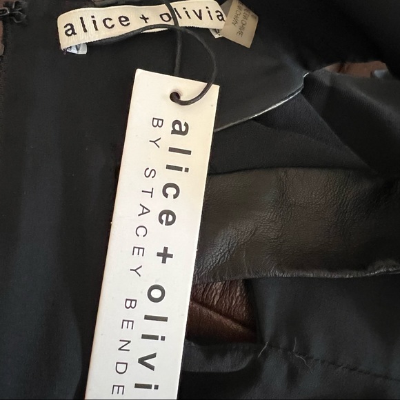 💕Host Pick💕Alice + Olivia $385 Racerback Leather Shoulder Dress Sz 0 Retail - Picture 12 of 12
